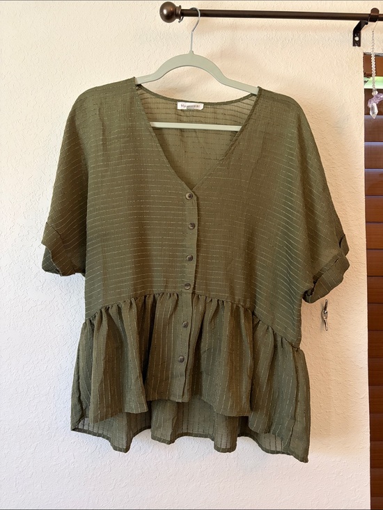 Blu Pepper Tops - Blu Pepper Peplum Blouse in Olive Green